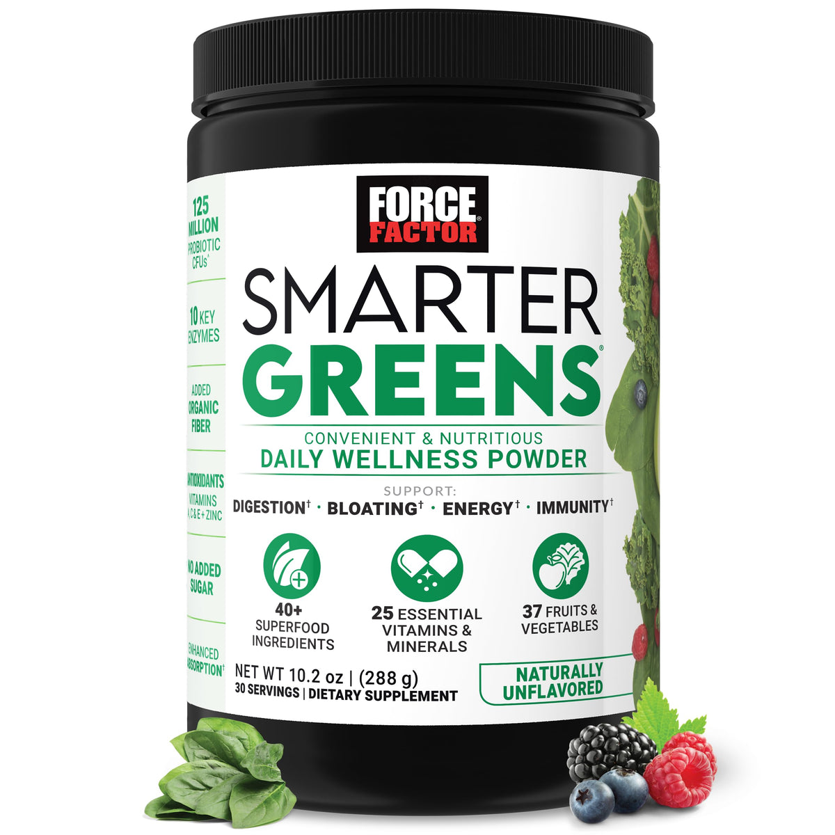 Force Factor frasco frontal mostrando el envase y beneficio práctico