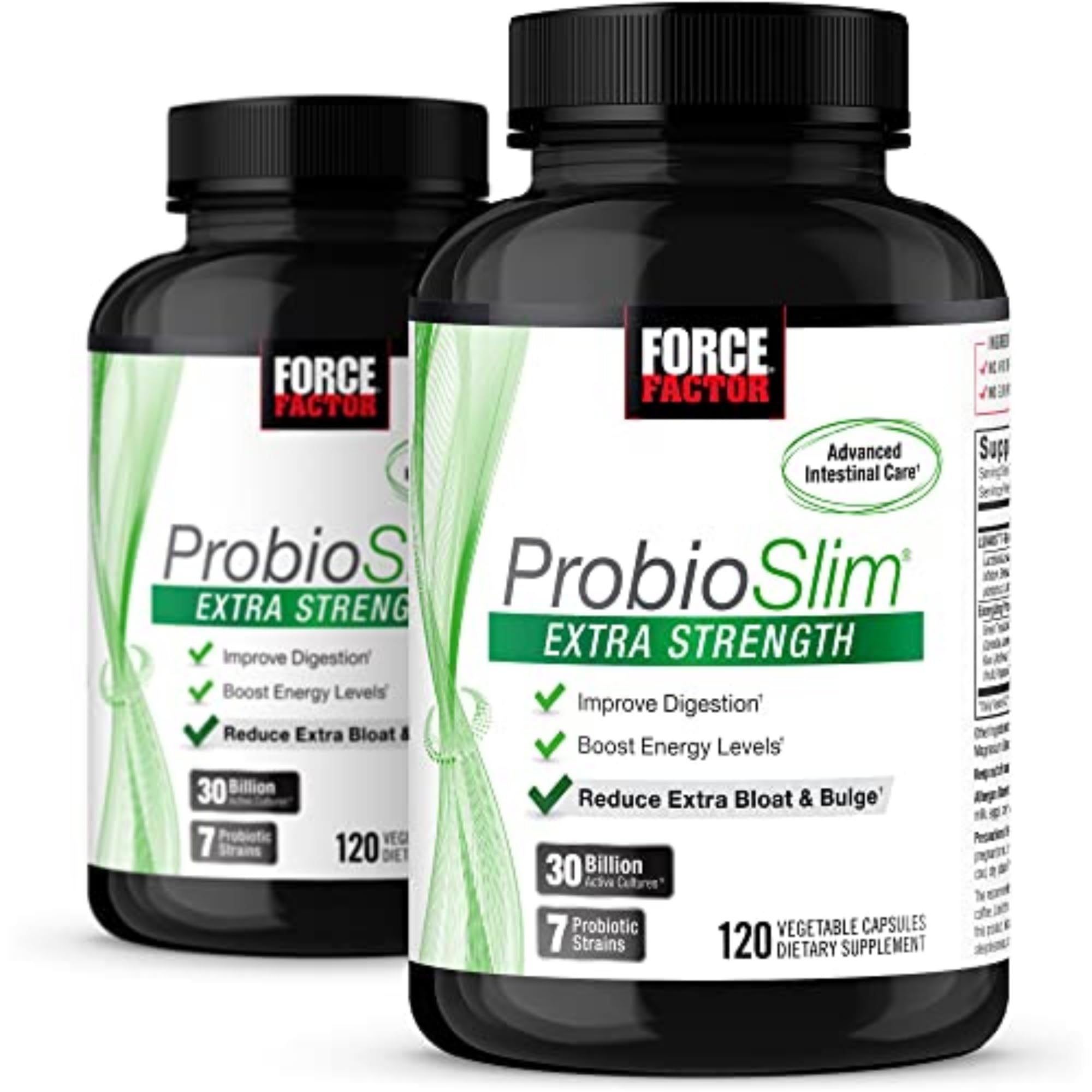 Force Factor envase frontal de ProbioSlim Extra Strength con información clara y beneficio digestivo