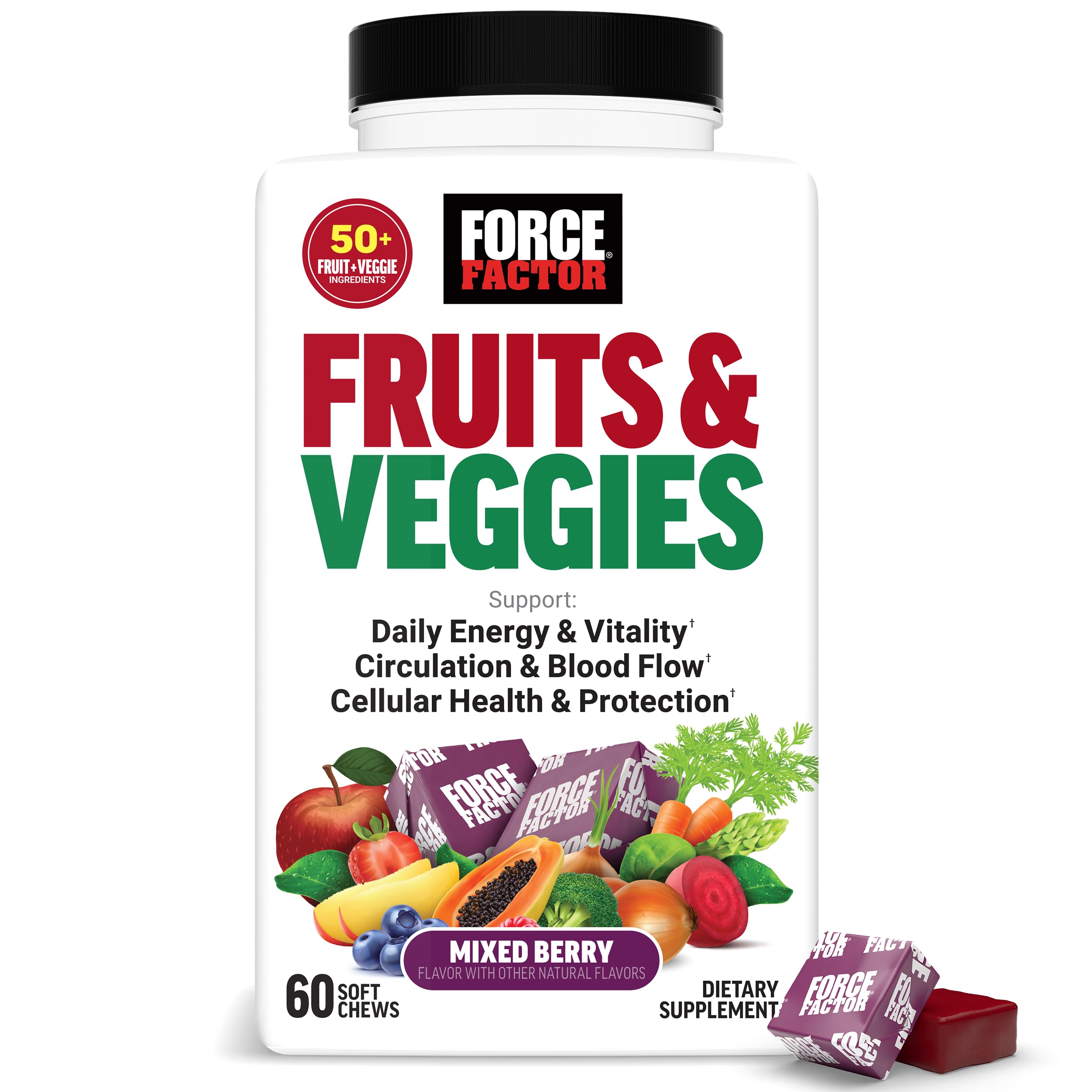 Force Factor envase frontal mostrando gomitas y beneficio práctico