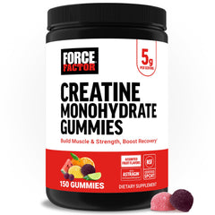 Force Factor envase frontal que muestra gominolas y beneficios