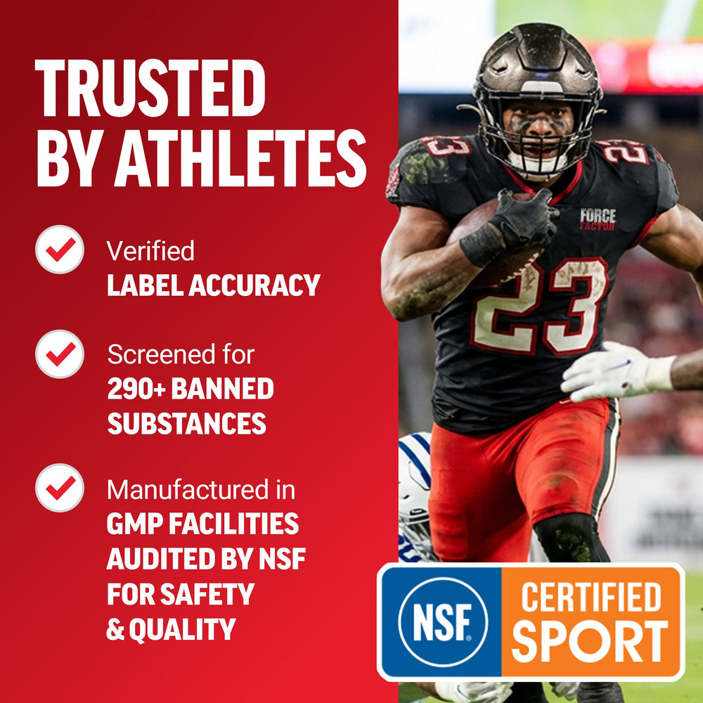 Force Factor etiqueta NSF Certified for Sport destacando seguridad y confianza