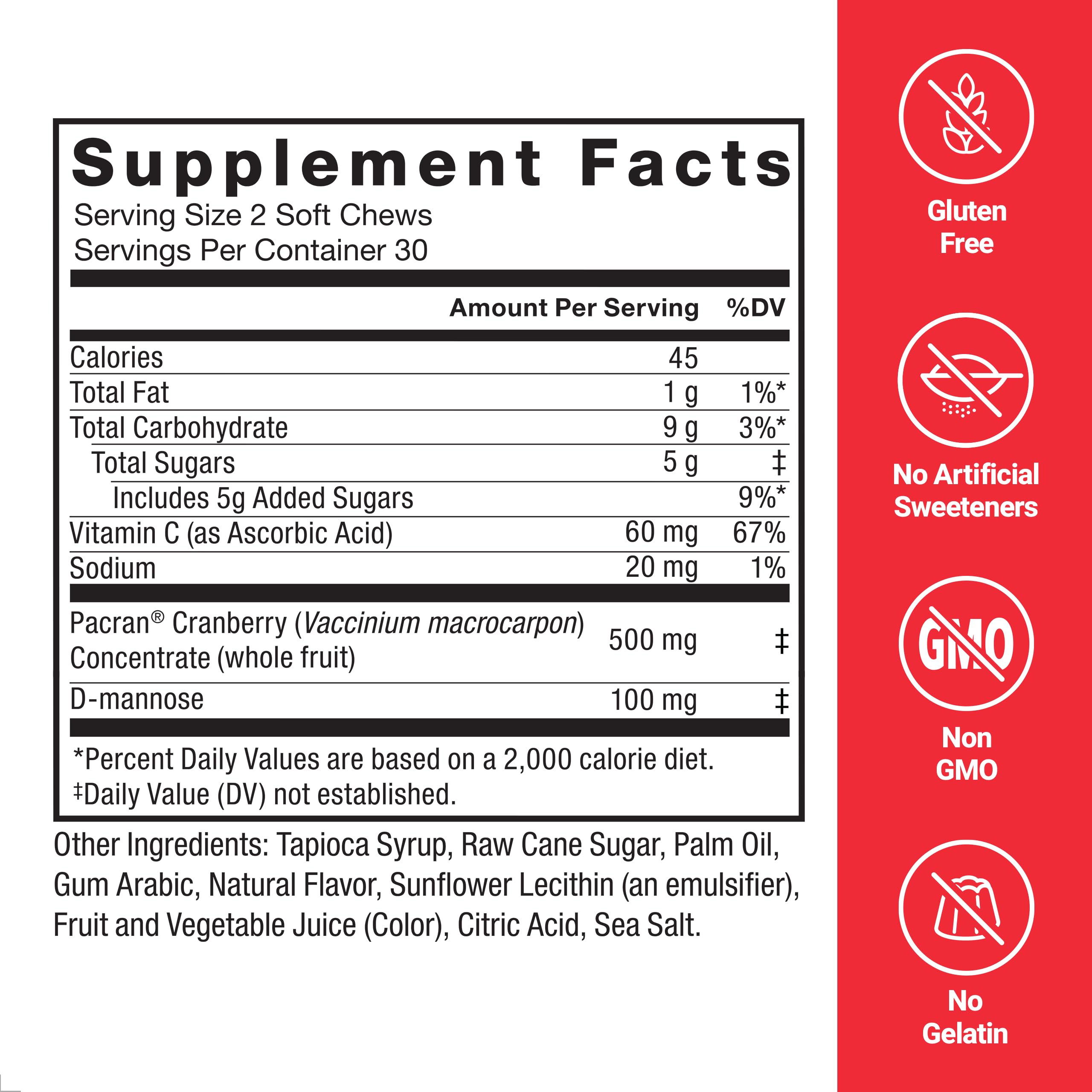 Force Factor ingredientes D‑mannosa y vitamina C ilustrando apoyo urinario