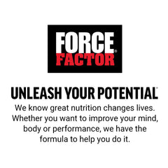 Force Factor envase junto a una regla para comparar tamaño y cantidad