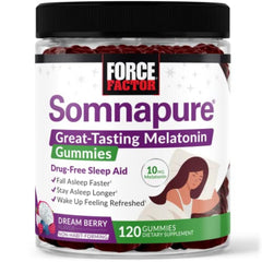 Force Factor empaque frontal mostrando gominolas y beneficio de sueño reparador