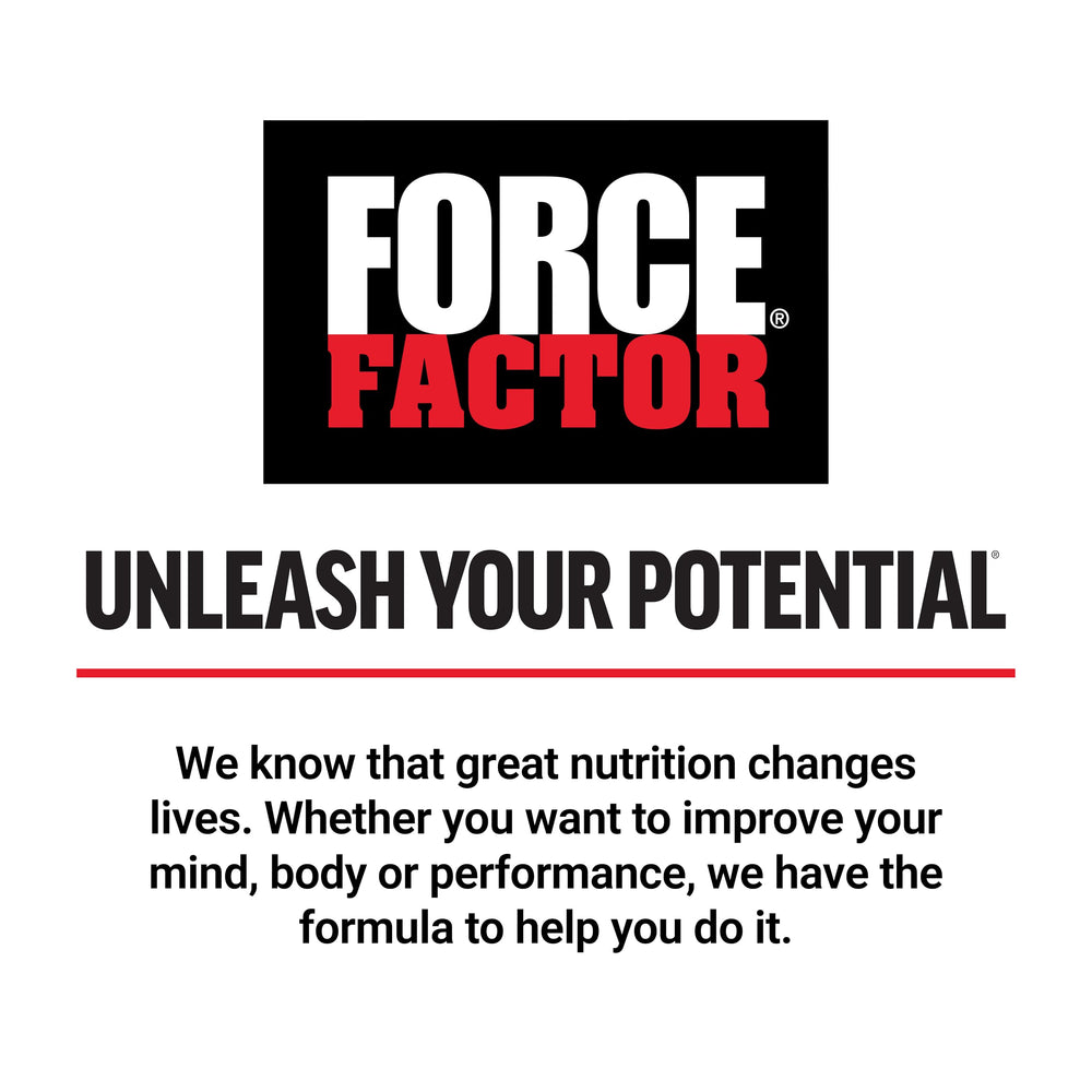 Force Factor empaque lateral con información nutricional y certificaciones visibles