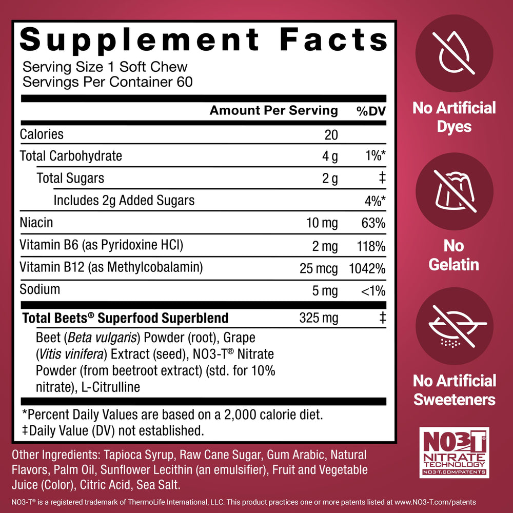 Force Factor gomita Total Beets en mano para comparar tamaño y porción práctica
