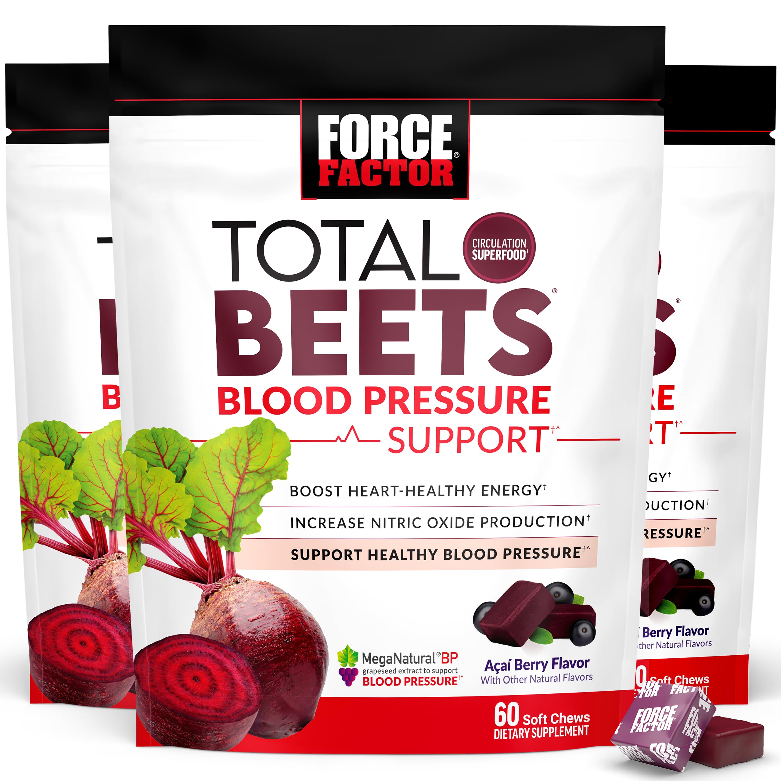 Force Factor frente del envase mostrando masticables y beneficios