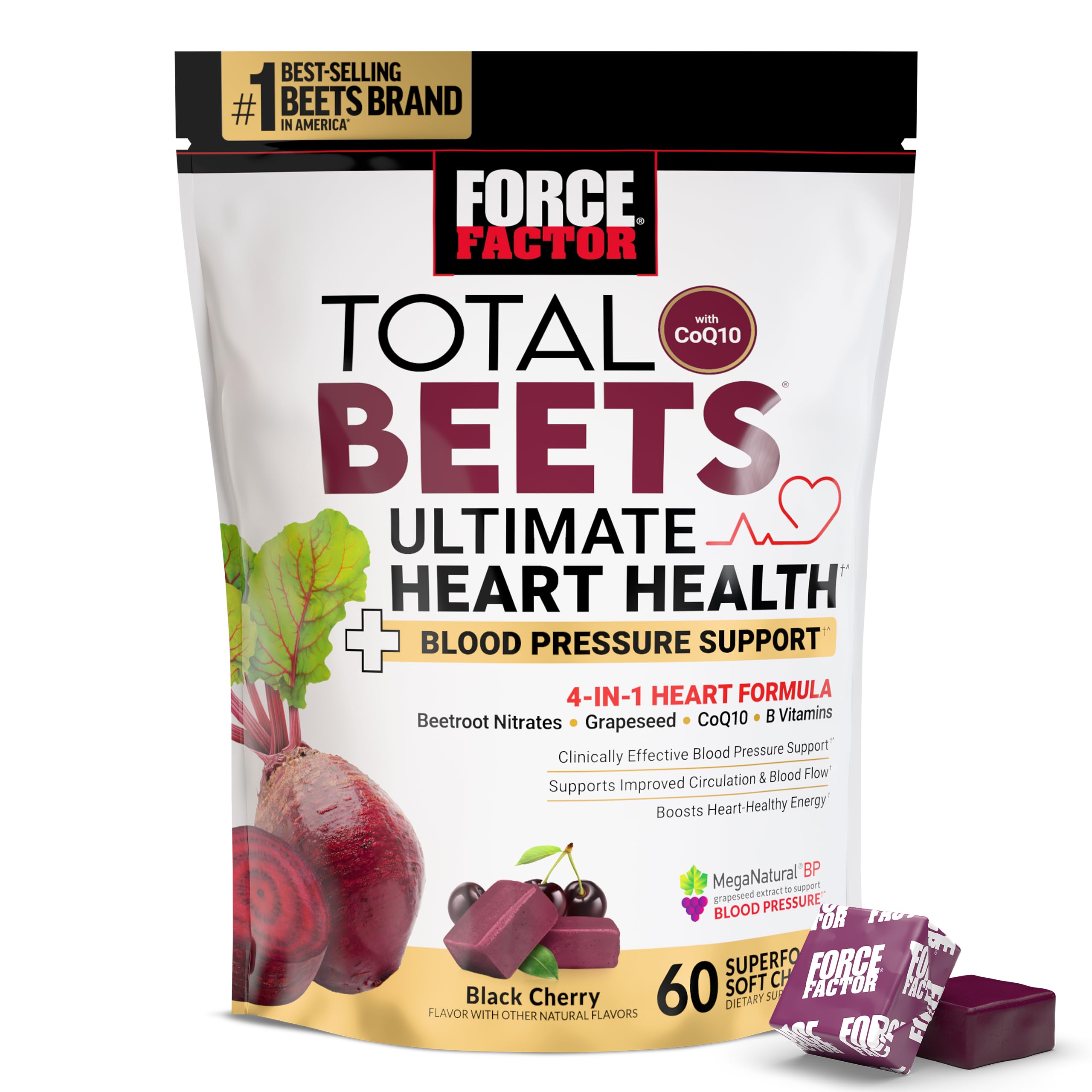 Force Factor frente del envase mostrando masticables y beneficio práctico