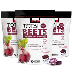 Force Factor frasco frontal mostrando Total Beets para energía saludable