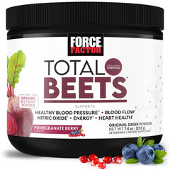 Force Factor frasco Total Beets frente mostrando el envase y beneficio circulatorio