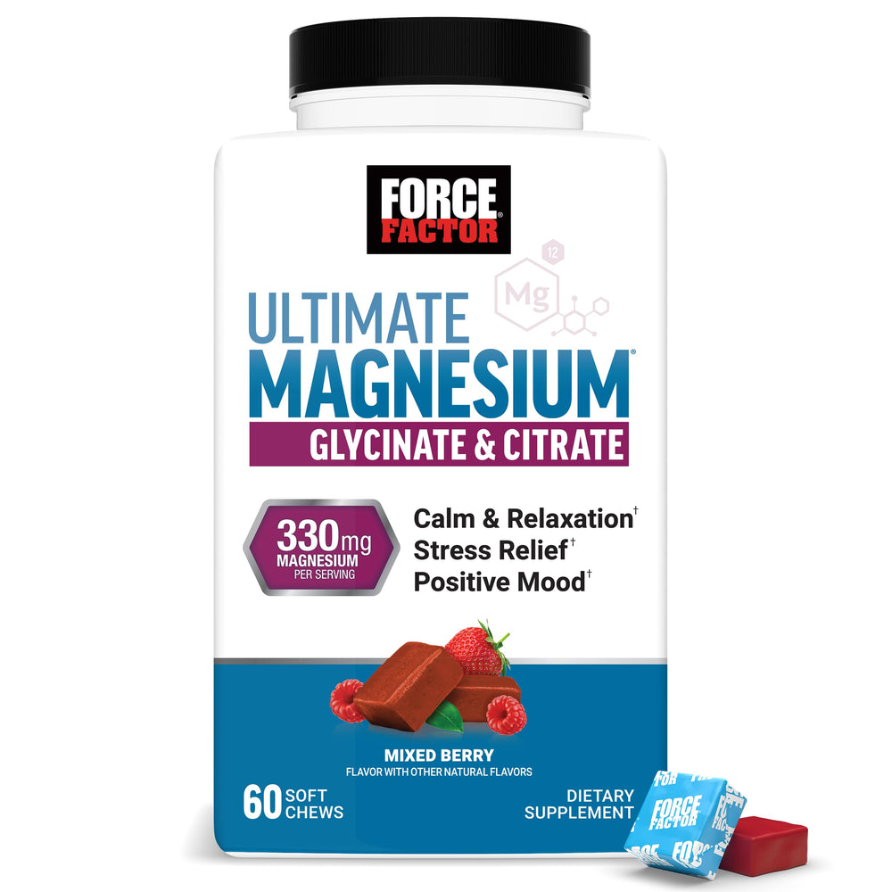 Force Factor vista frontal del envase mostrando producto y sabor Mixed Berry