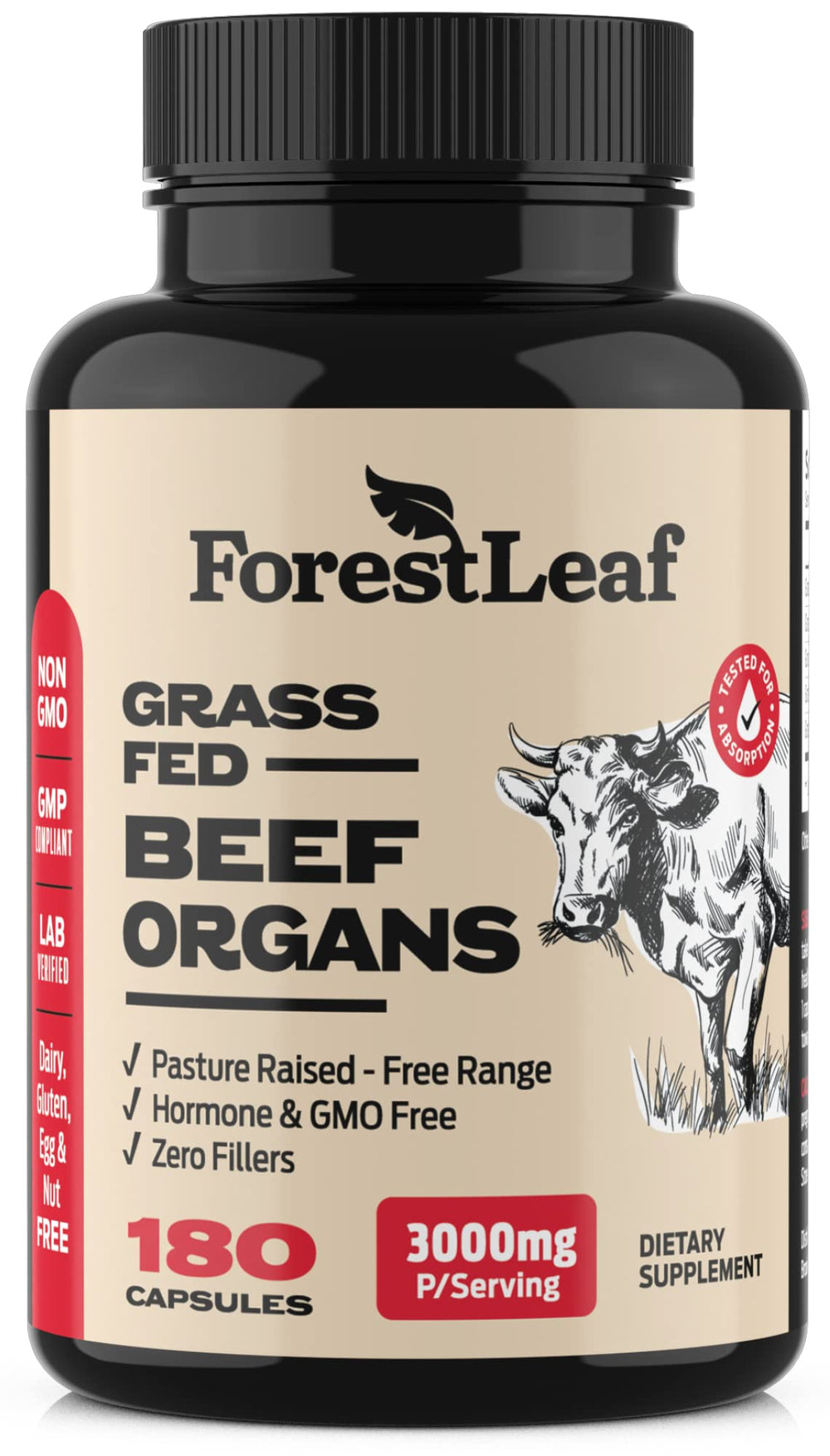 ForestLeaf frasco frontal mostrando etiqueta y ventajas del producto