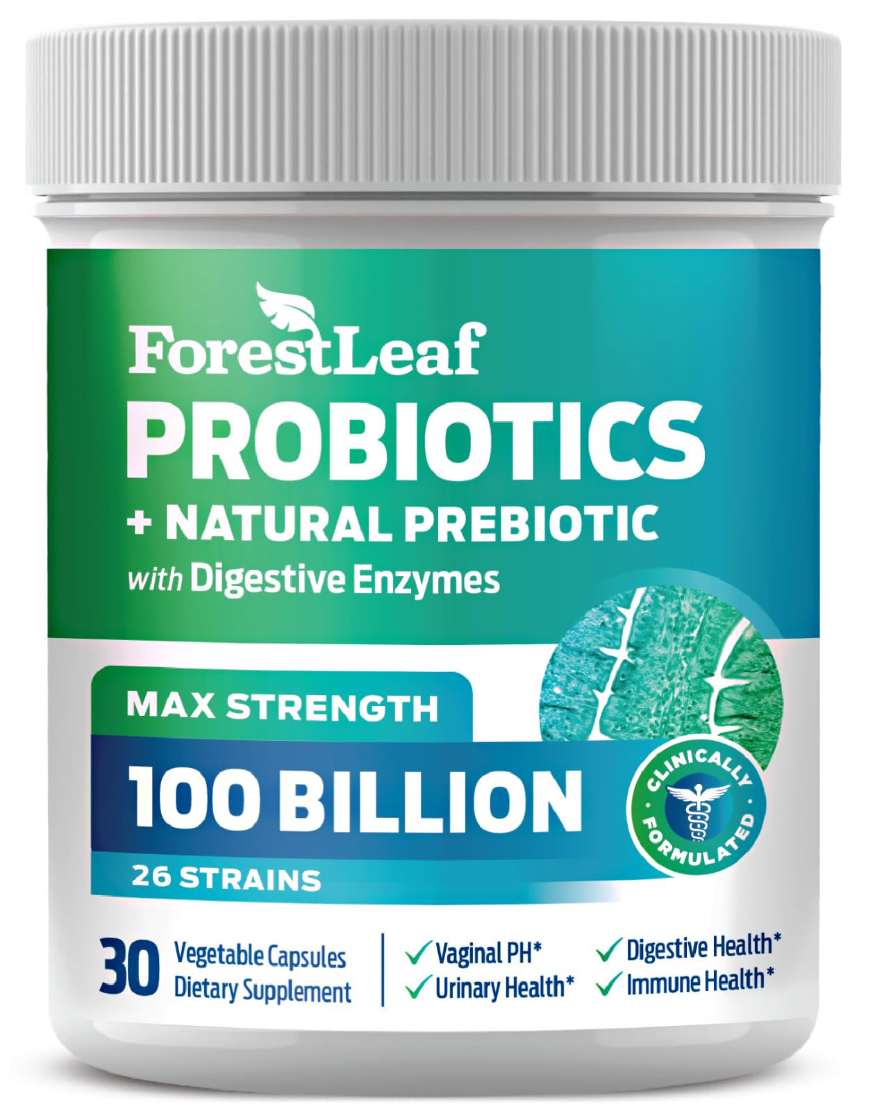 ForestLeaf frasco frontal mostrando etiqueta clara y beneficios