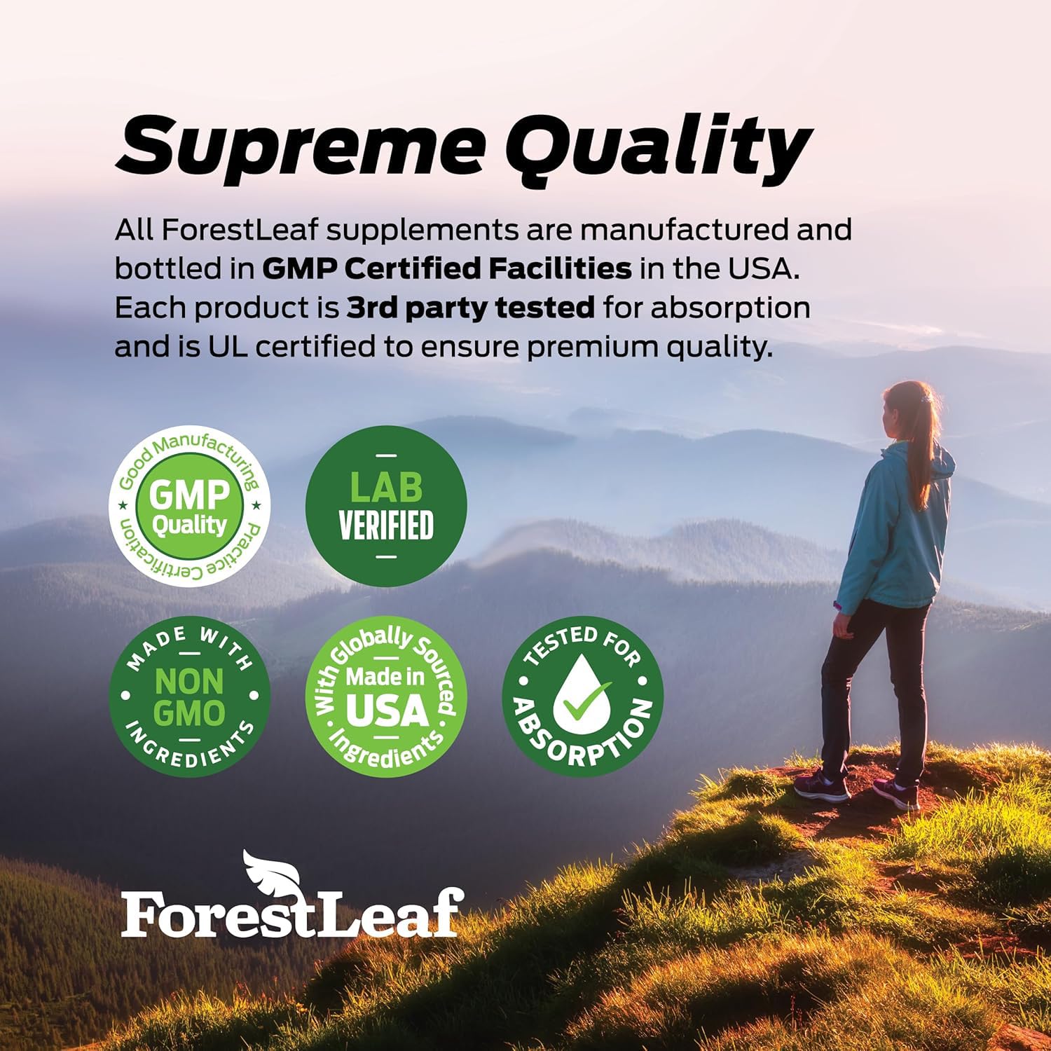 ForestLeaf botella junto a cápsula para comparar tamaño y porción