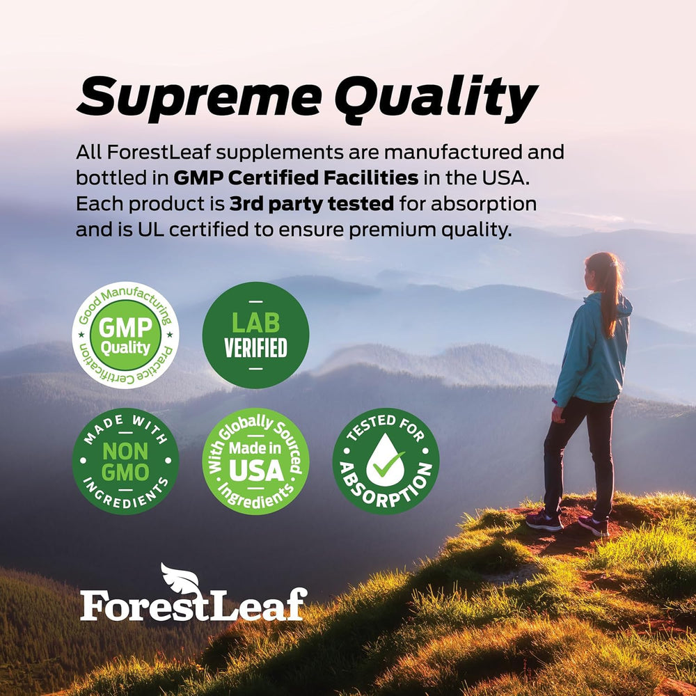 ForestLeaf botella junto a cápsula para comparar tamaño y porción