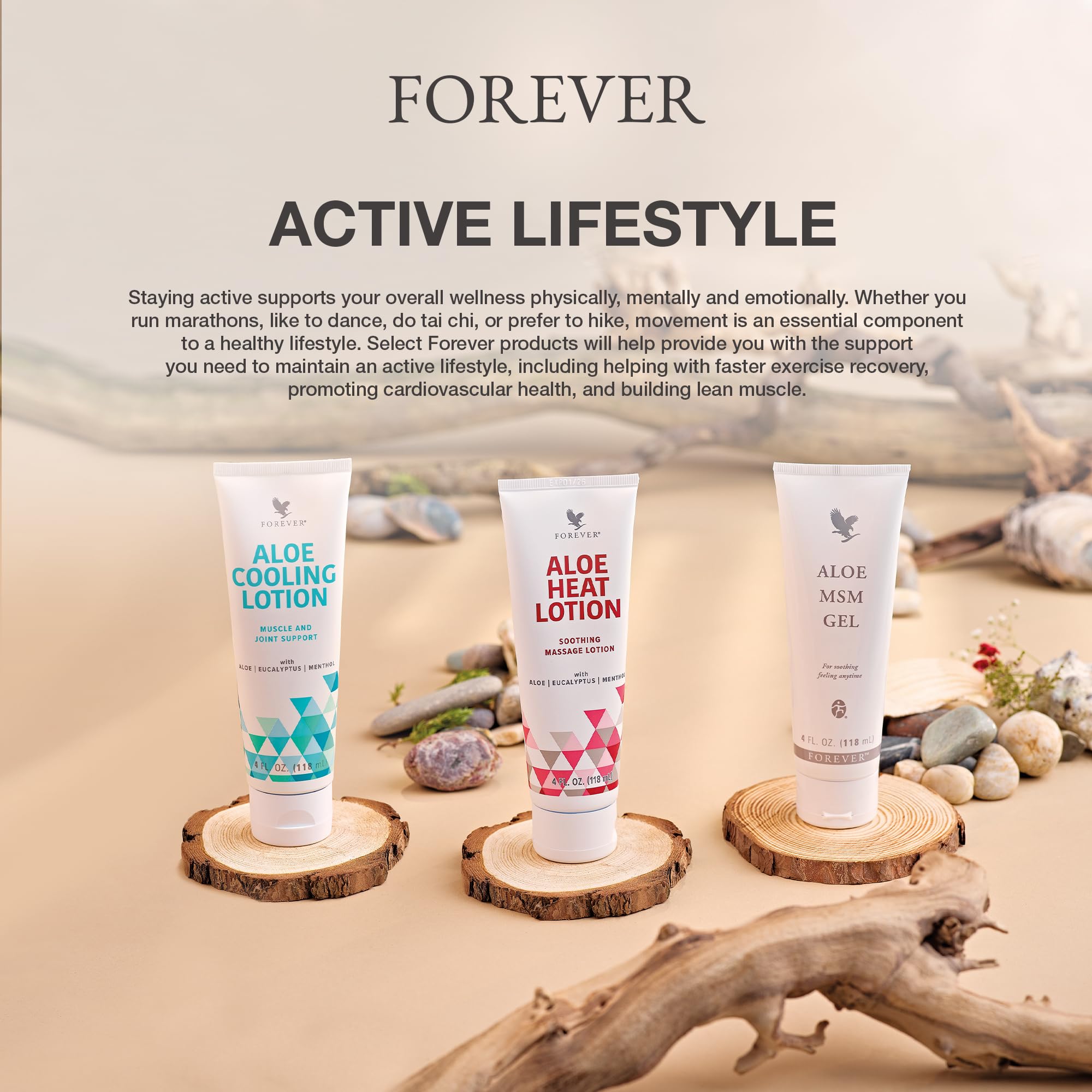 Forever Living Aloe Heat Lotion en ambiente relajante tras ejercicio