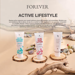 Forever Living Aloe Heat Lotion en ambiente relajante tras ejercicio