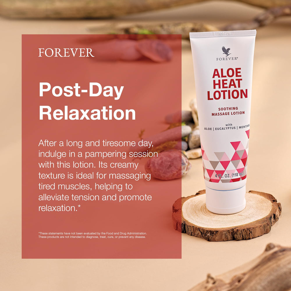 Forever Living Aloe Heat Lotion aplicado en hombros para alivio