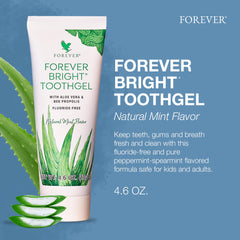Forever Living Bright Toothgel aloe y própolis ilustrados calmando y protegiendo
