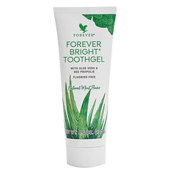 Forever Living Bright Toothgel frente del tubo mostrando la marca y uso familiar