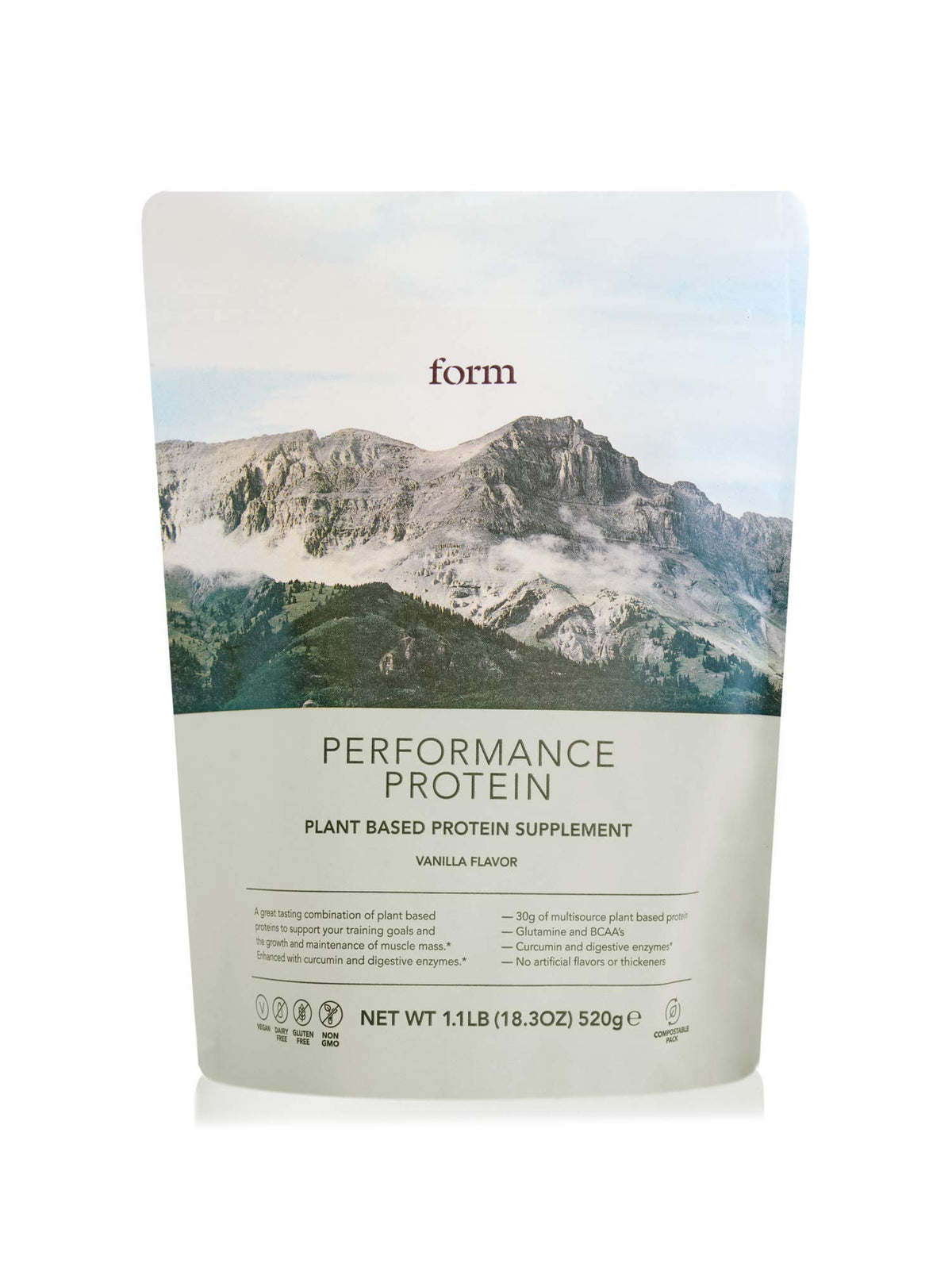 Form envase frontal mostrando sello Informed Sport y beneficio vegano