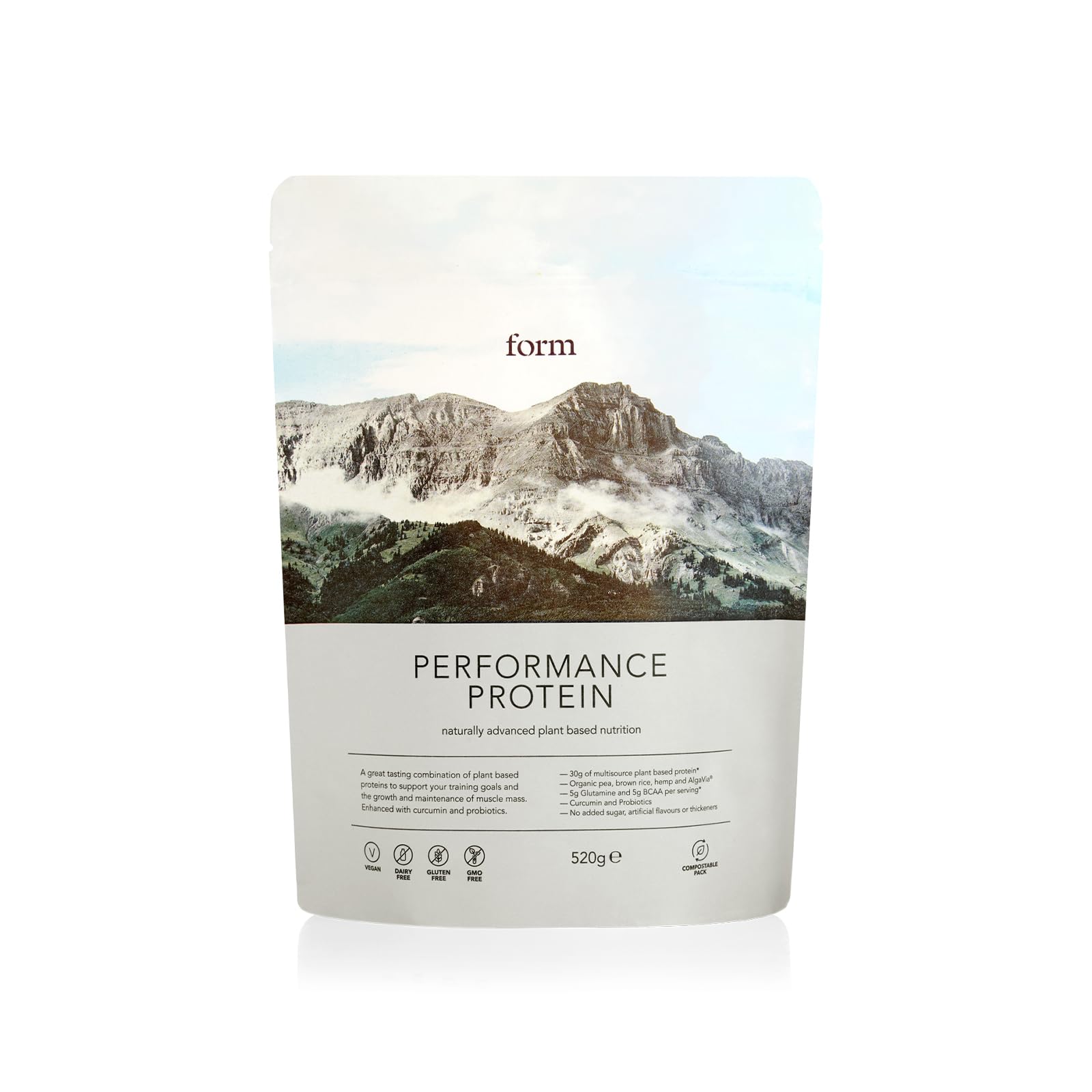 Envase Form Performance Protein sabor Chocolate Avellana mostrando diseño y beneficios