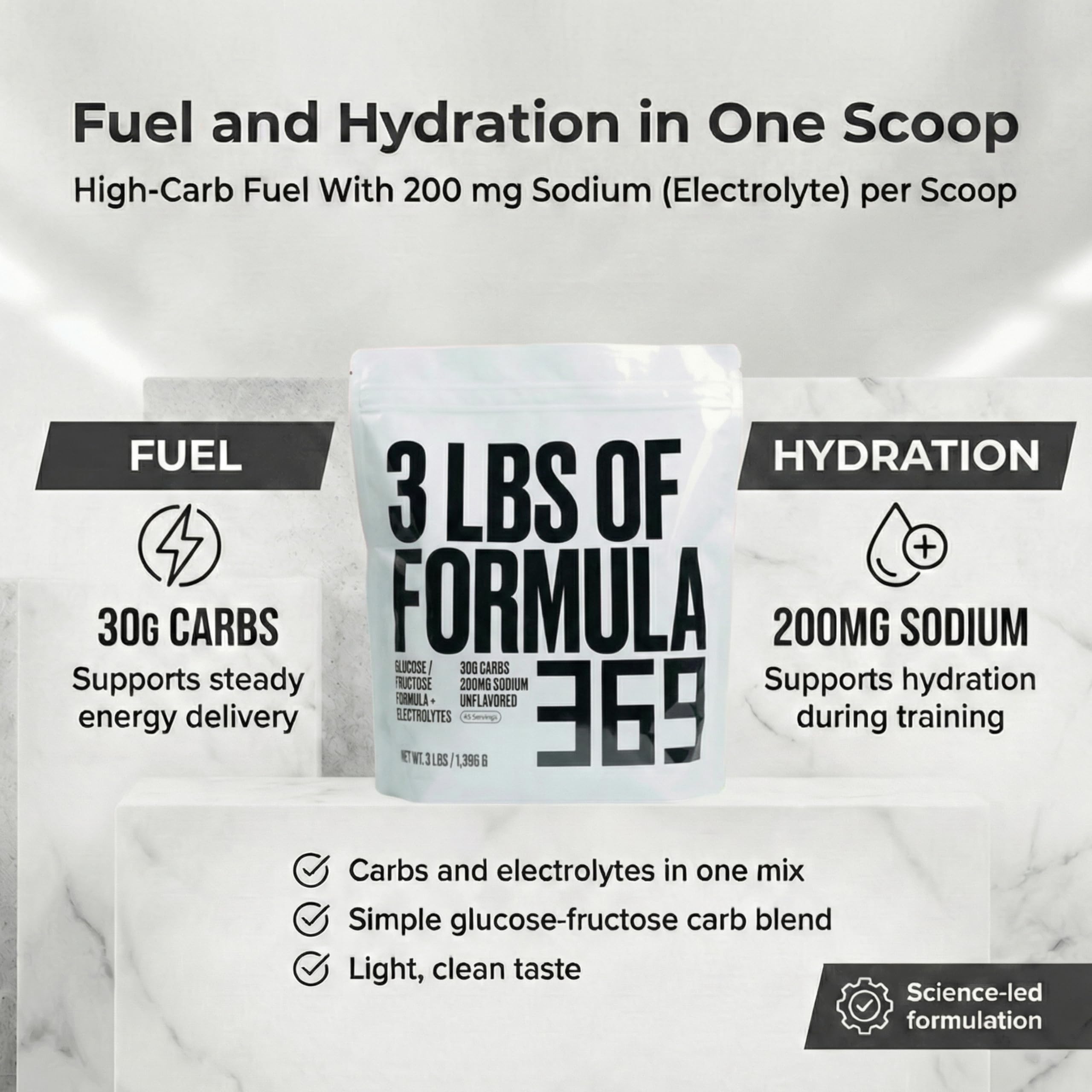 Formula 369 mezclada en botella de agua, hidratación y reposición durante entrenamiento
