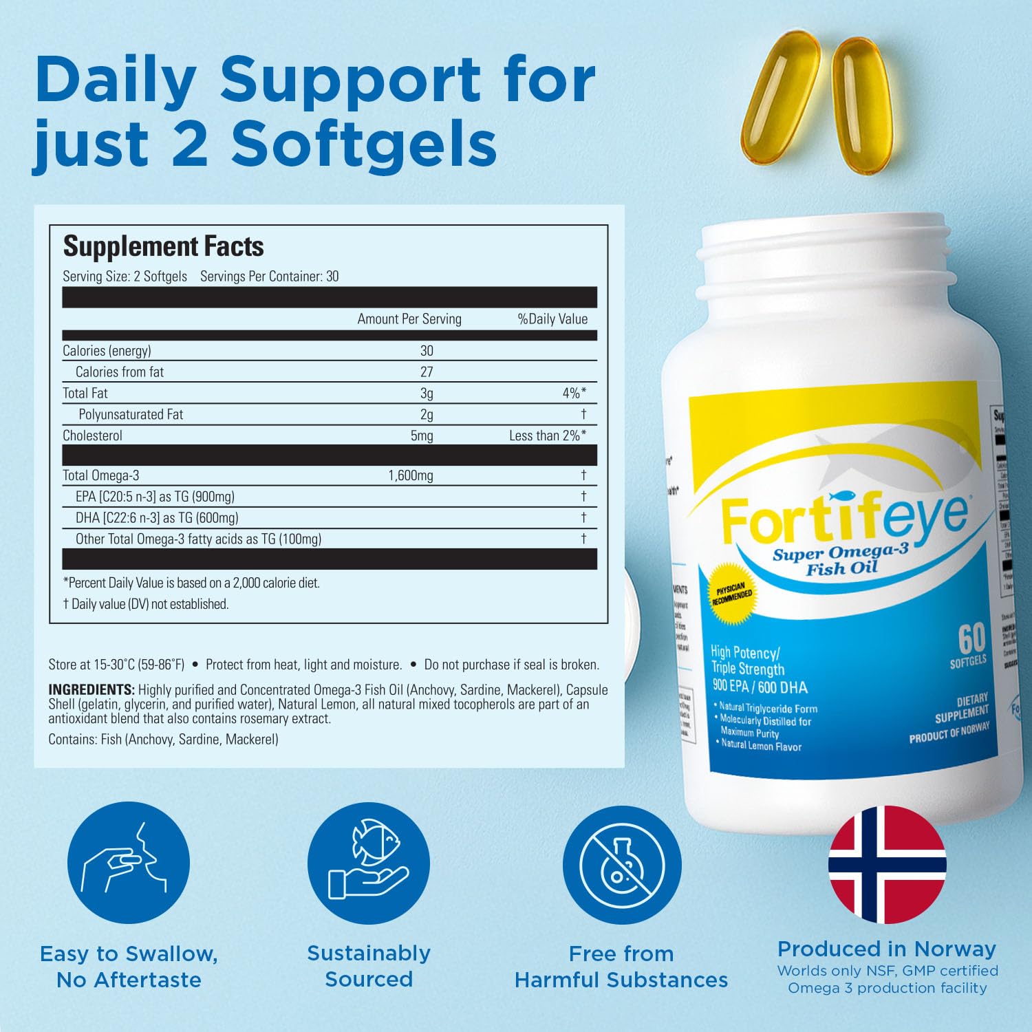 Fortifeye etiqueta del producto con información de EPA y DHA