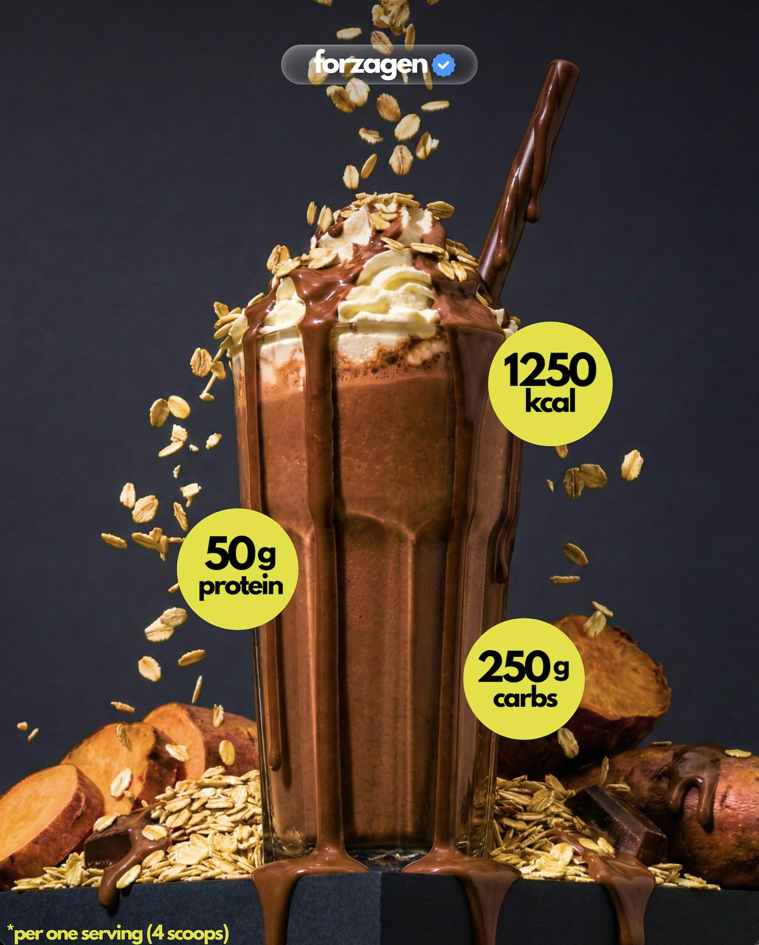Forzagen batido servido en vaso, sabor Dutch Chocolate apetecible
