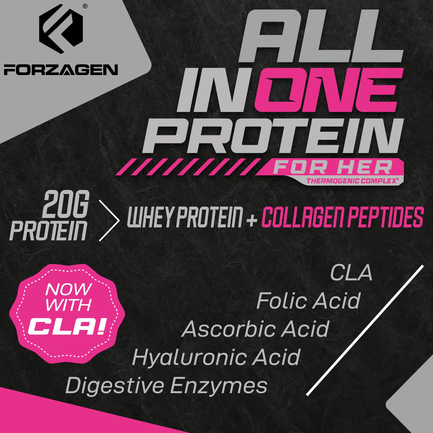 Forzagen ingredientes activos como colágeno y extractos termogénicos visibles