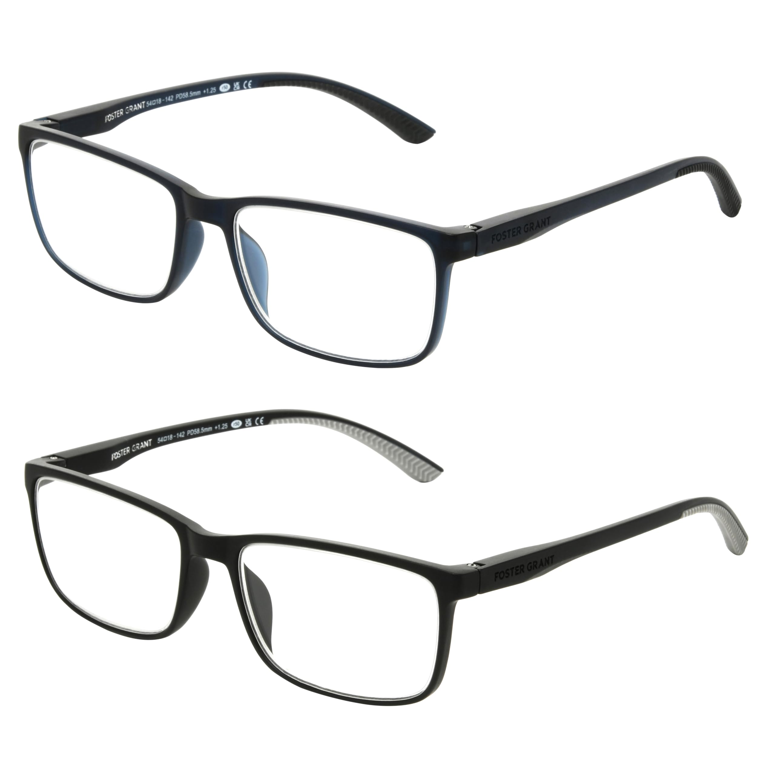 Foster Grant gafas Tatum vista frontal negro y marino, estilo versátil