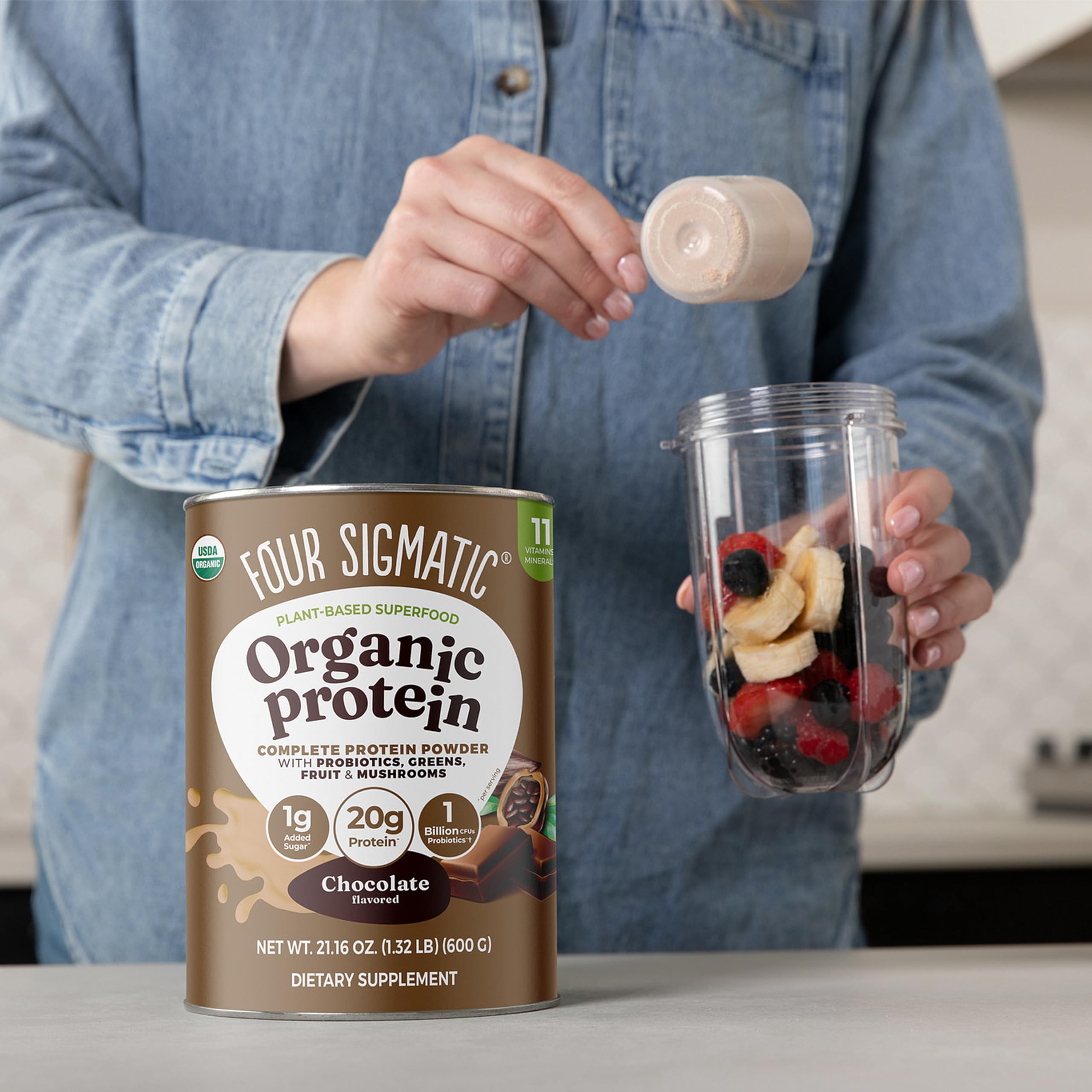 Batido vegano con Four Sigmatic listo para tomar energía funcional