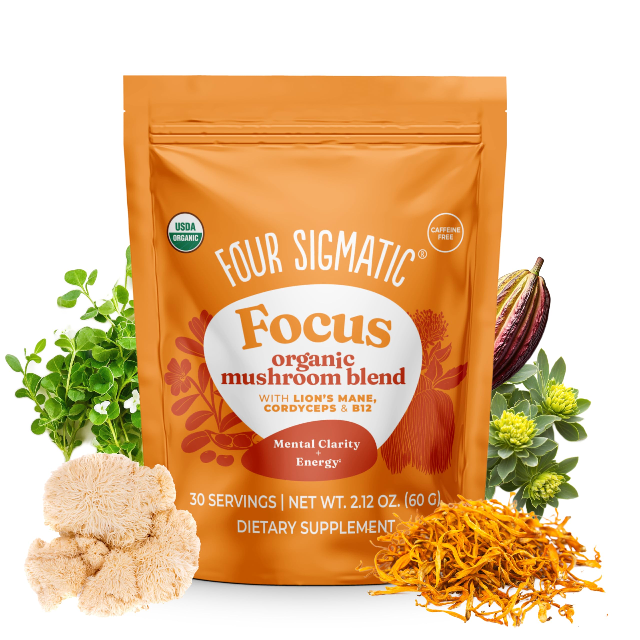 Four Sigmatic envase frontal mostrando el diseño y 30 porciones para conveniencia