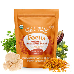 Four Sigmatic envase frontal mostrando el diseño y 30 porciones para conveniencia