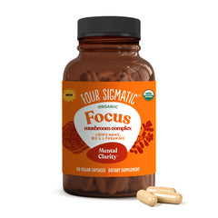 Four Sigmatic frasco frontal mostrando etiqueta y beneficios visibles