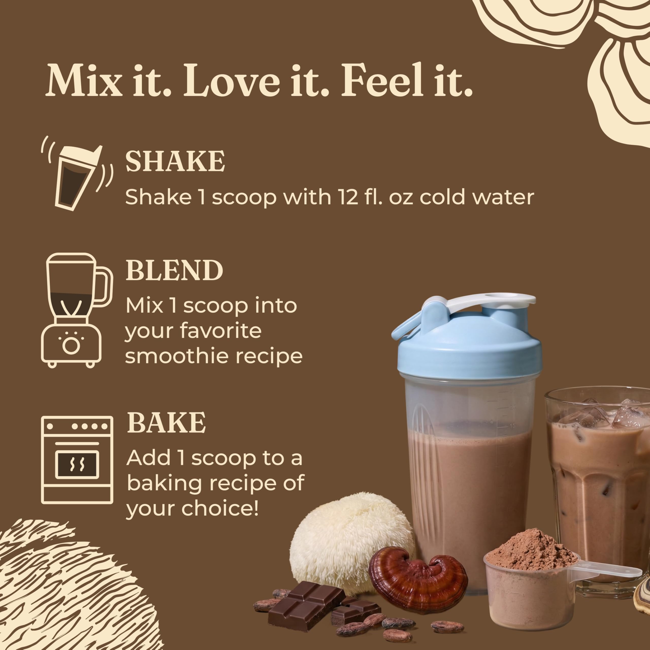 Polvo Four Sigmatic textura cremosa de cacao ideal para batidos