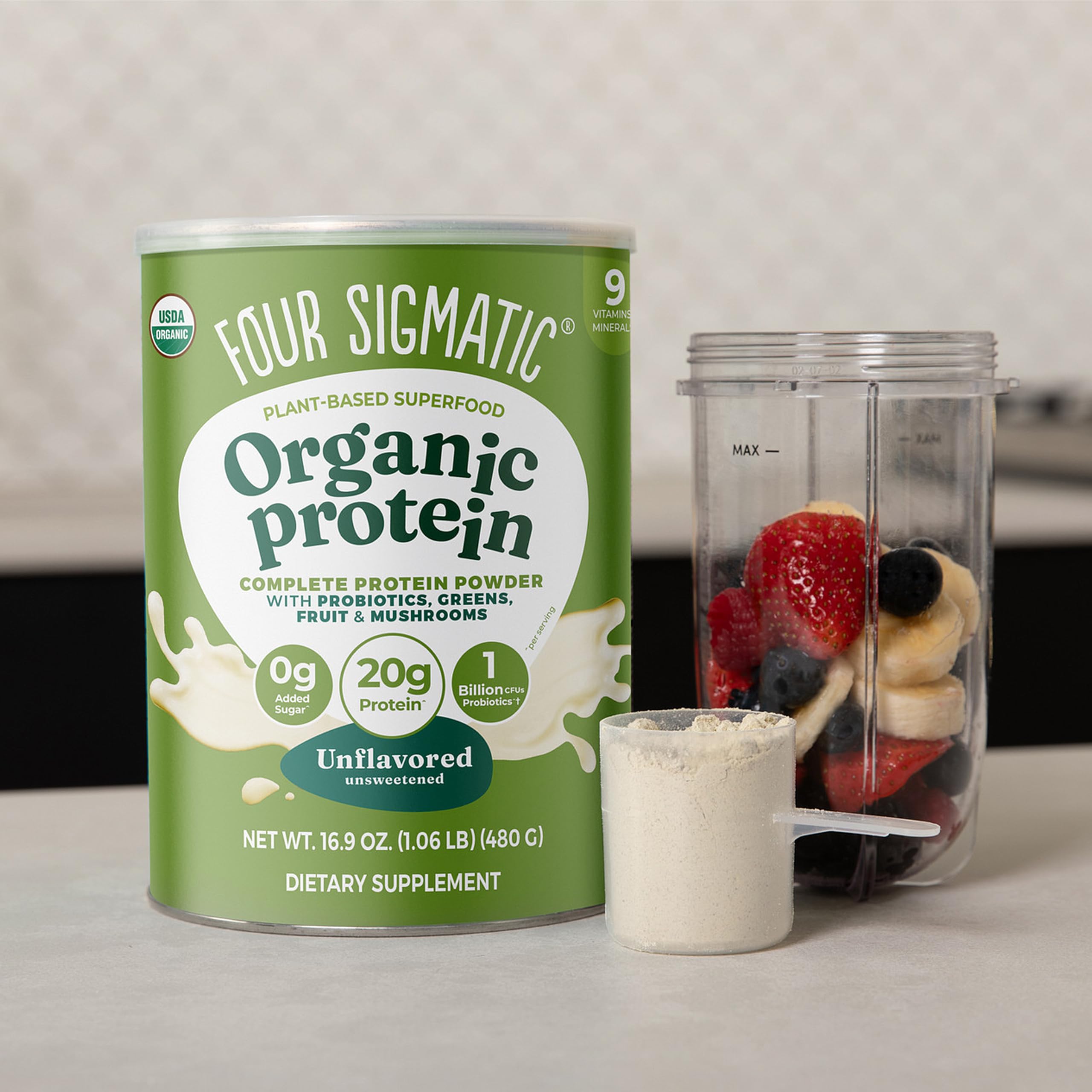 Four Sigmatic mezclado en batido para energía y proteína vegetal