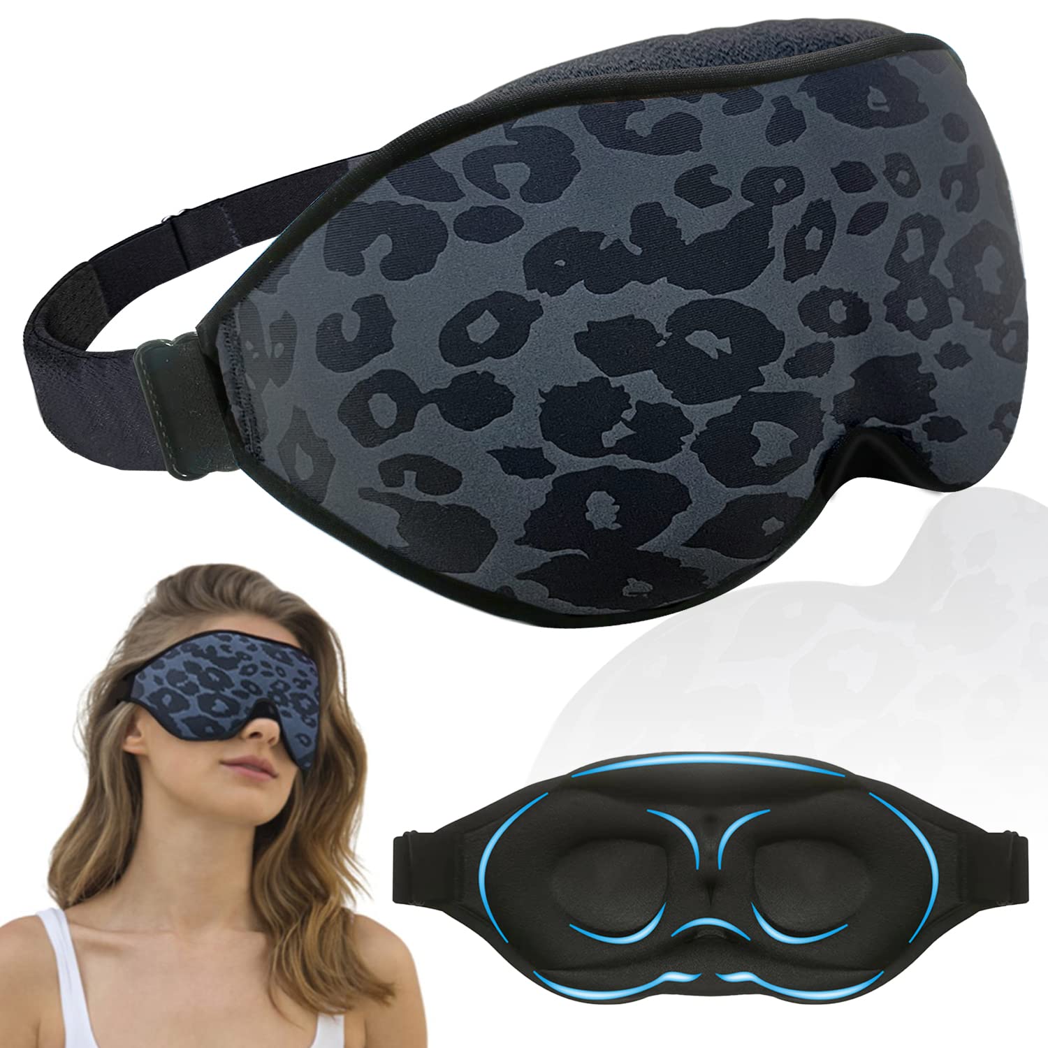 FOX-TECH antifaz frontal mostrando estampado leopardo y bloqueo total