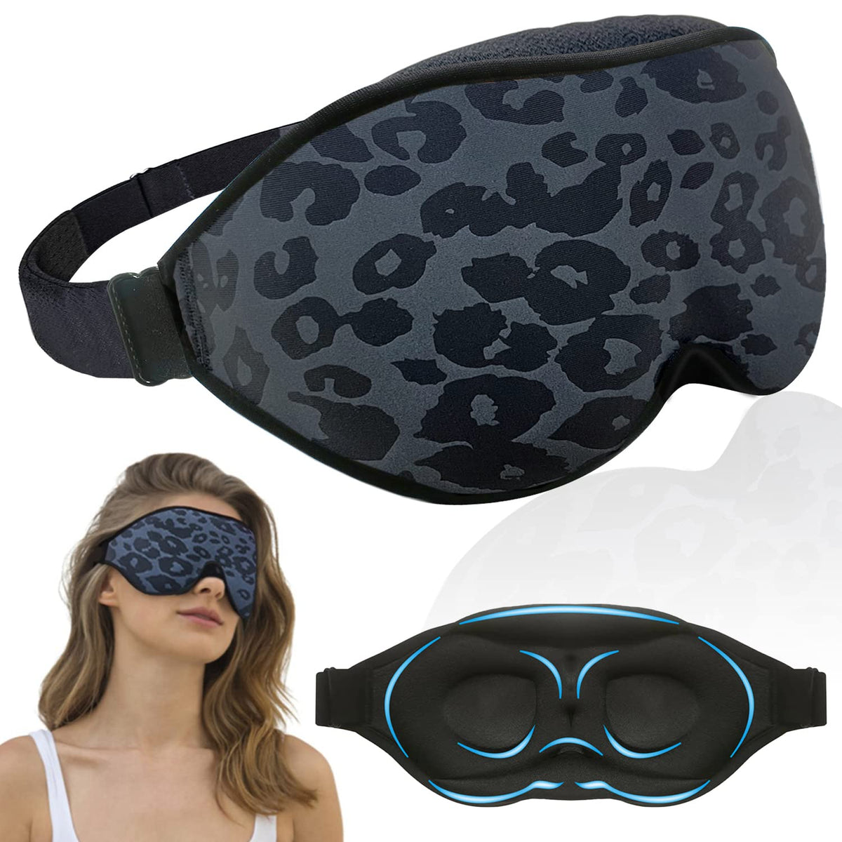 FOX-TECH antifaz frontal mostrando estampado leopardo y bloqueo total