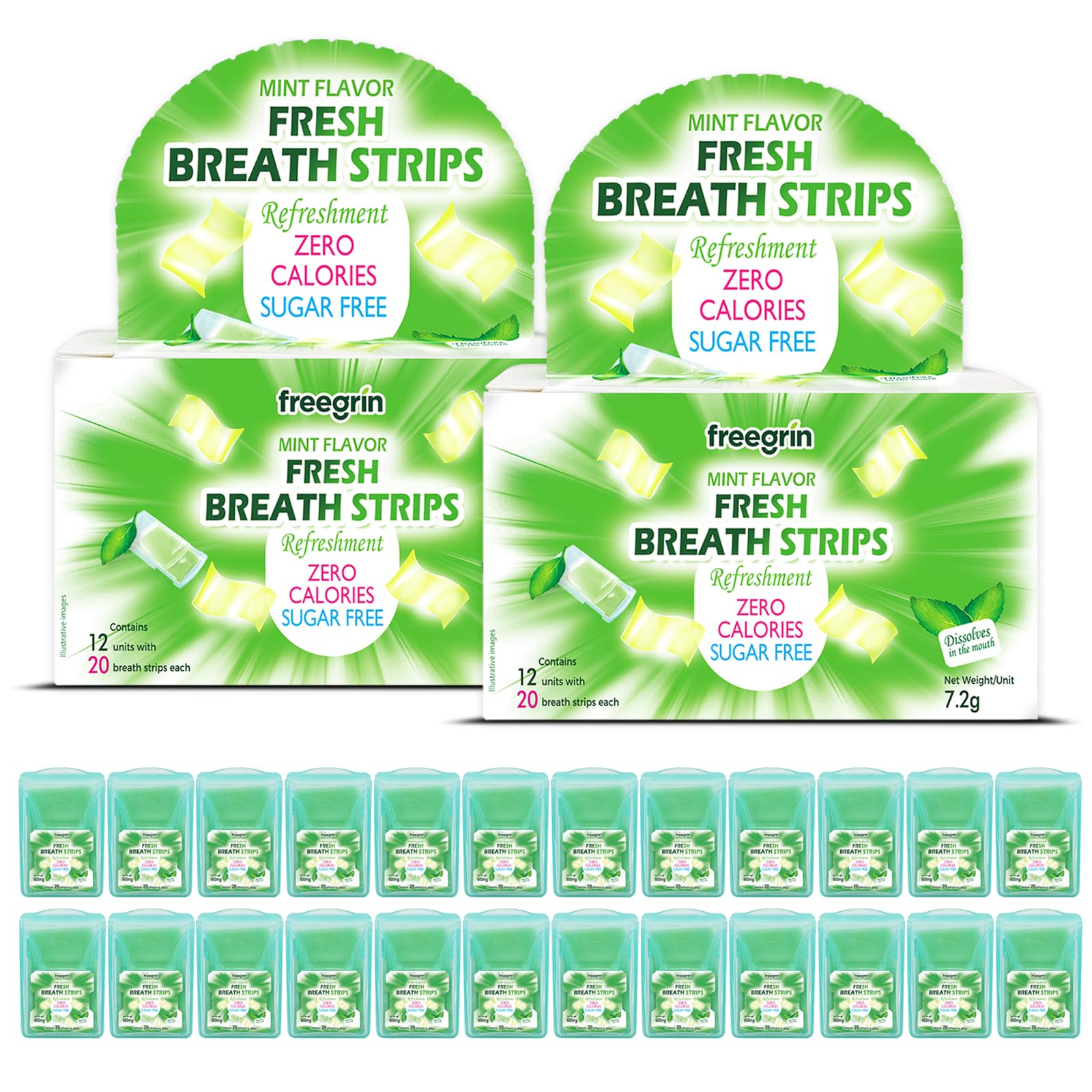 FREEGRIN embalaje frontal mostrando cantidad y sabor menta para confianza inmediata