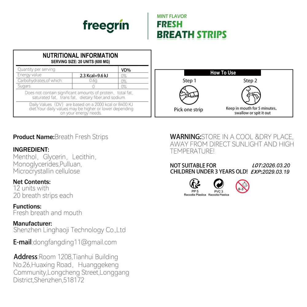 FREEGRIN etiqueta con ingredientes clara para información y seguridad