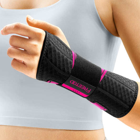 FREETOO empaque frontal rosa mostrando talla L/XL y beneficio de soporte