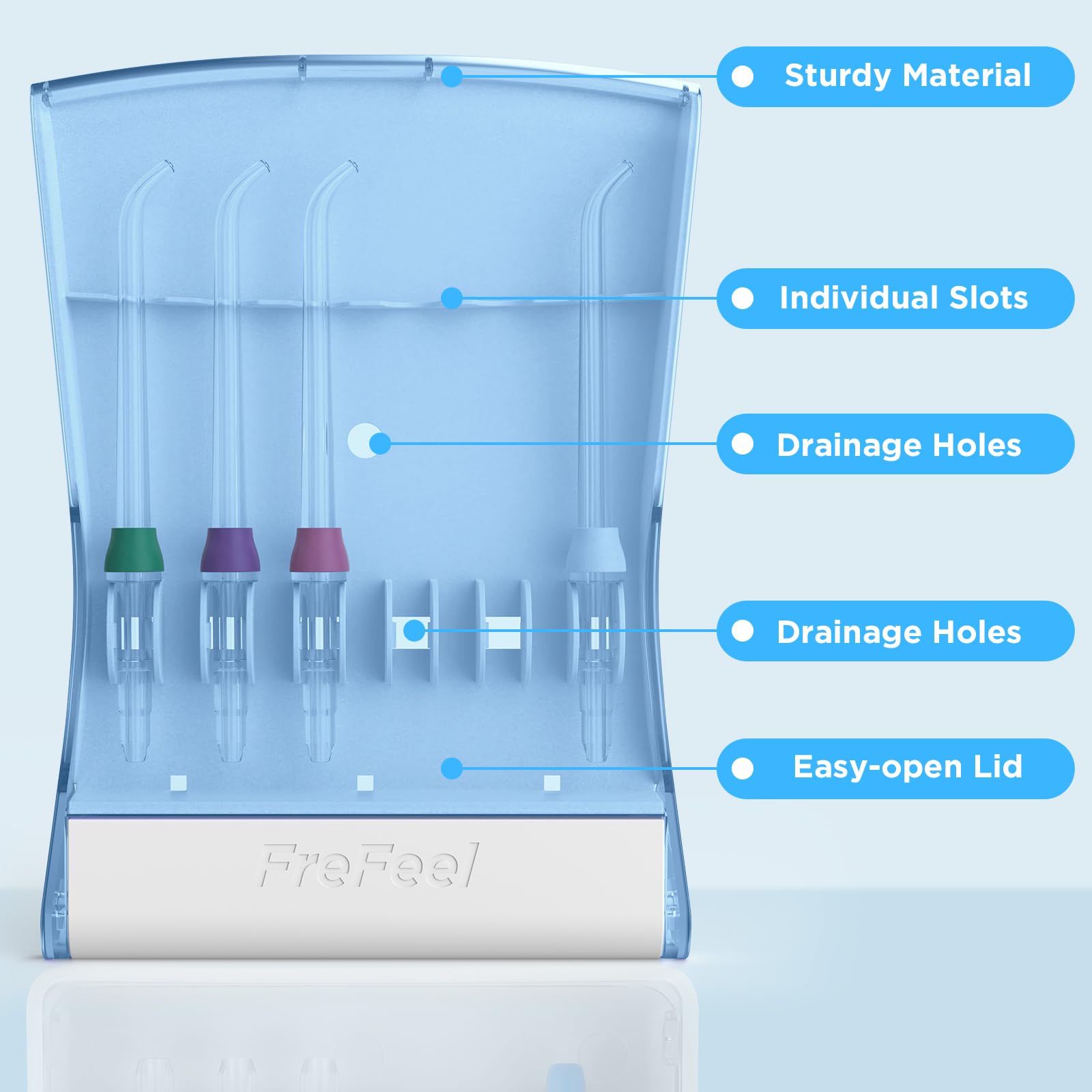 FreFeel interior con seis ranuras separadas, organiza puntas eficientemente