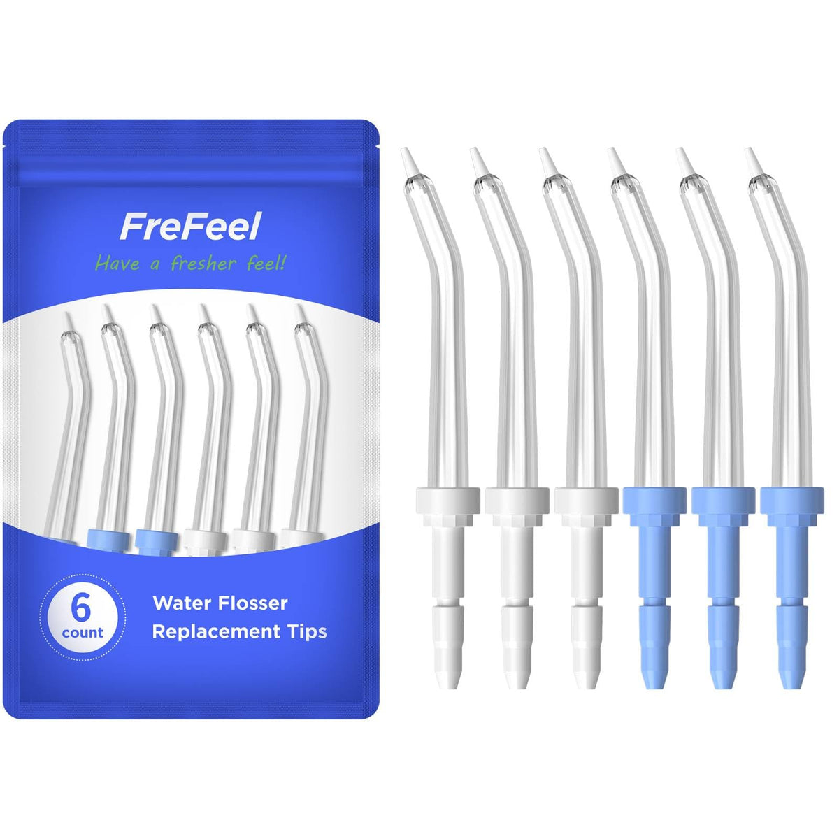 FreFeel vista frontal del paquete de 6 puntas periodontales, repuesto práctico