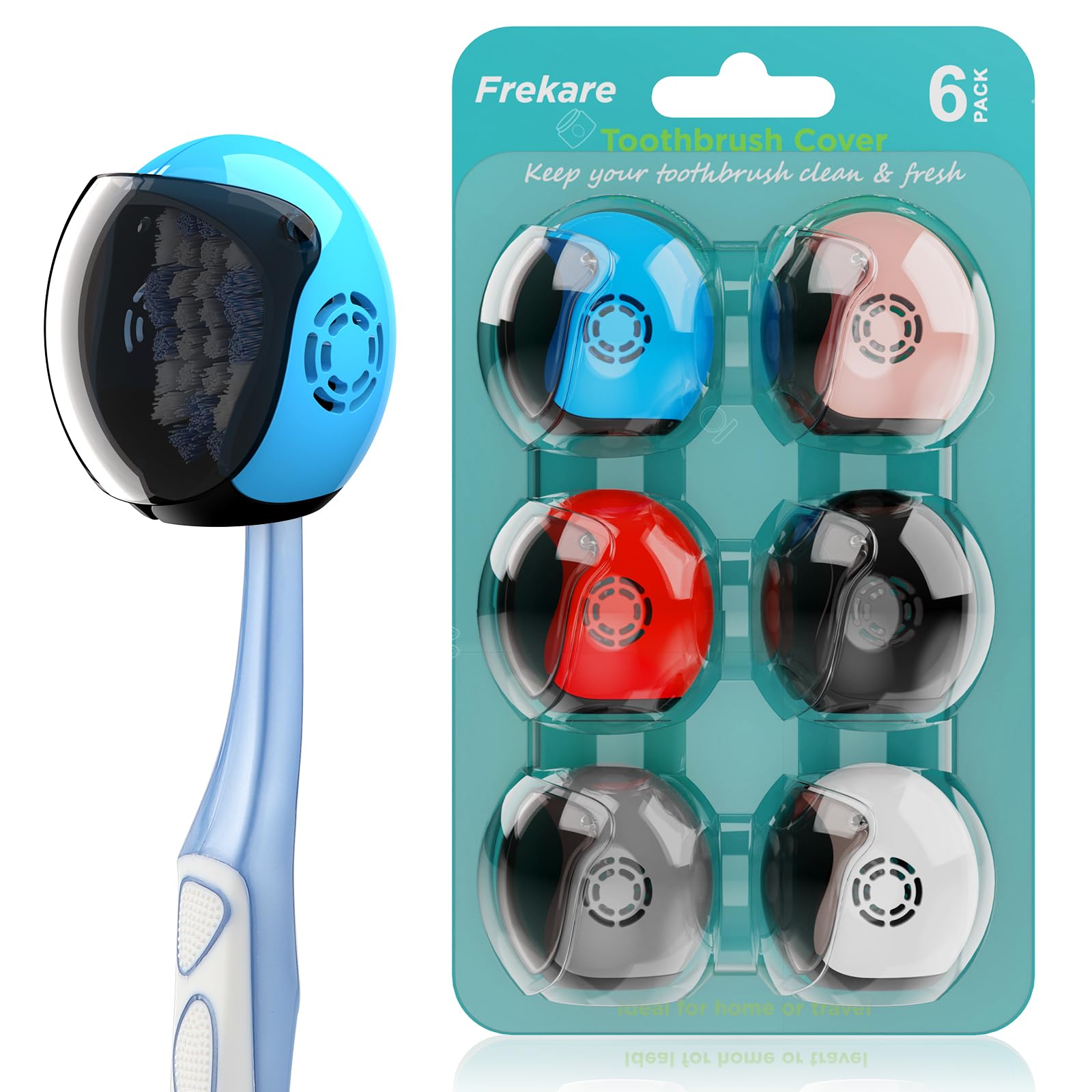 Frekare caja frontal con seis fundas casco coloridas, organización instantánea
