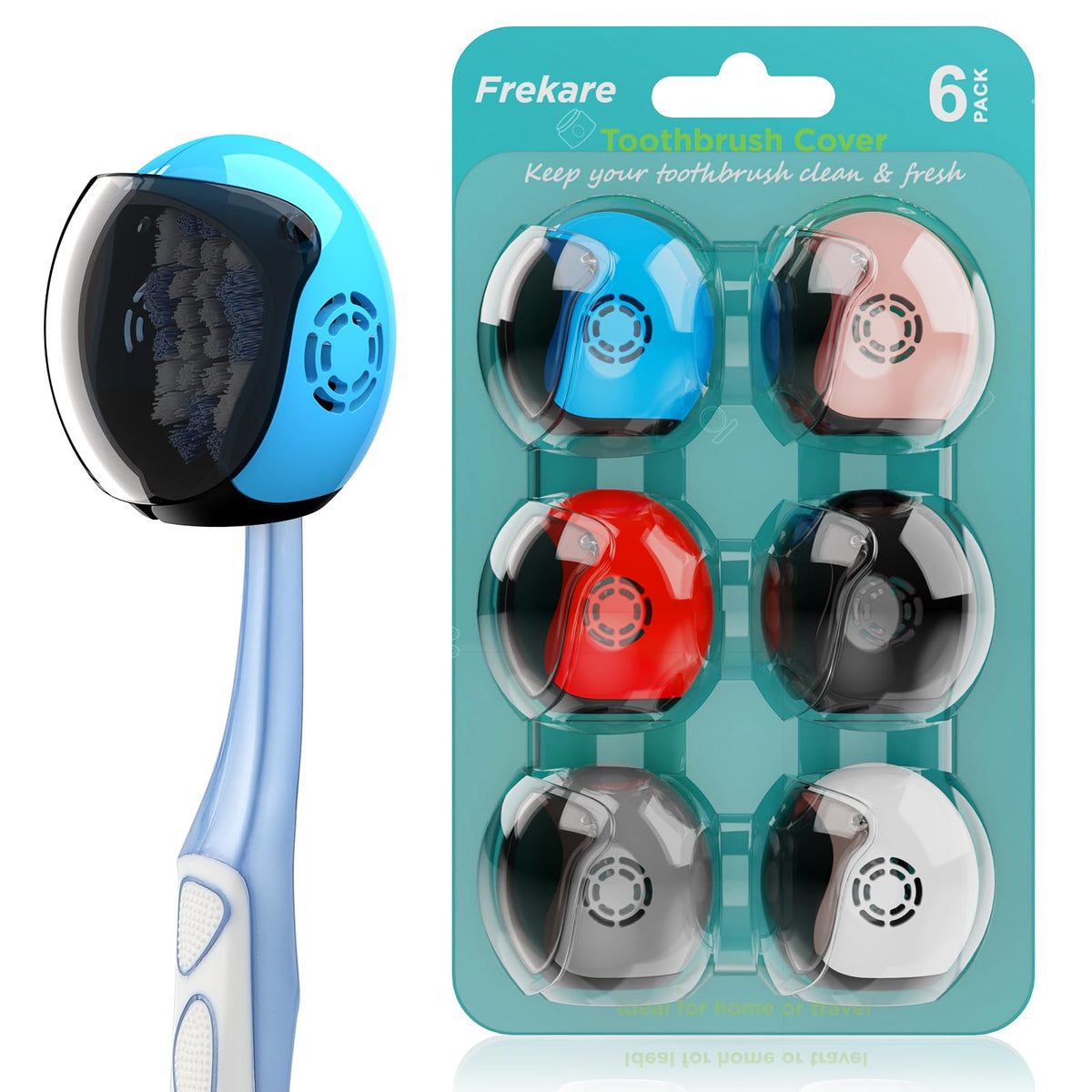 Frekare caja frontal con seis fundas casco coloridas, organización instantánea