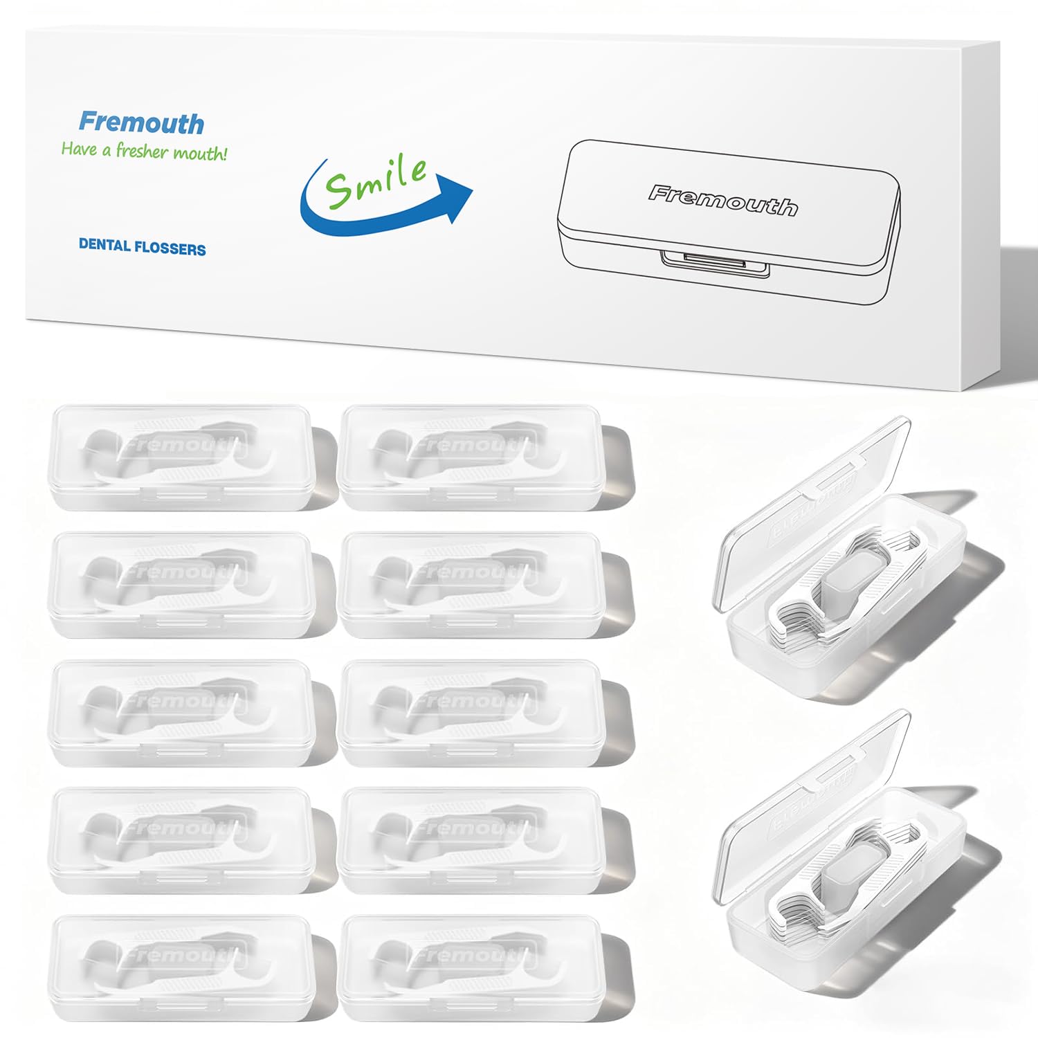 Fremouth empaque frontal mostrando 140 unidades y conveniencia portátil