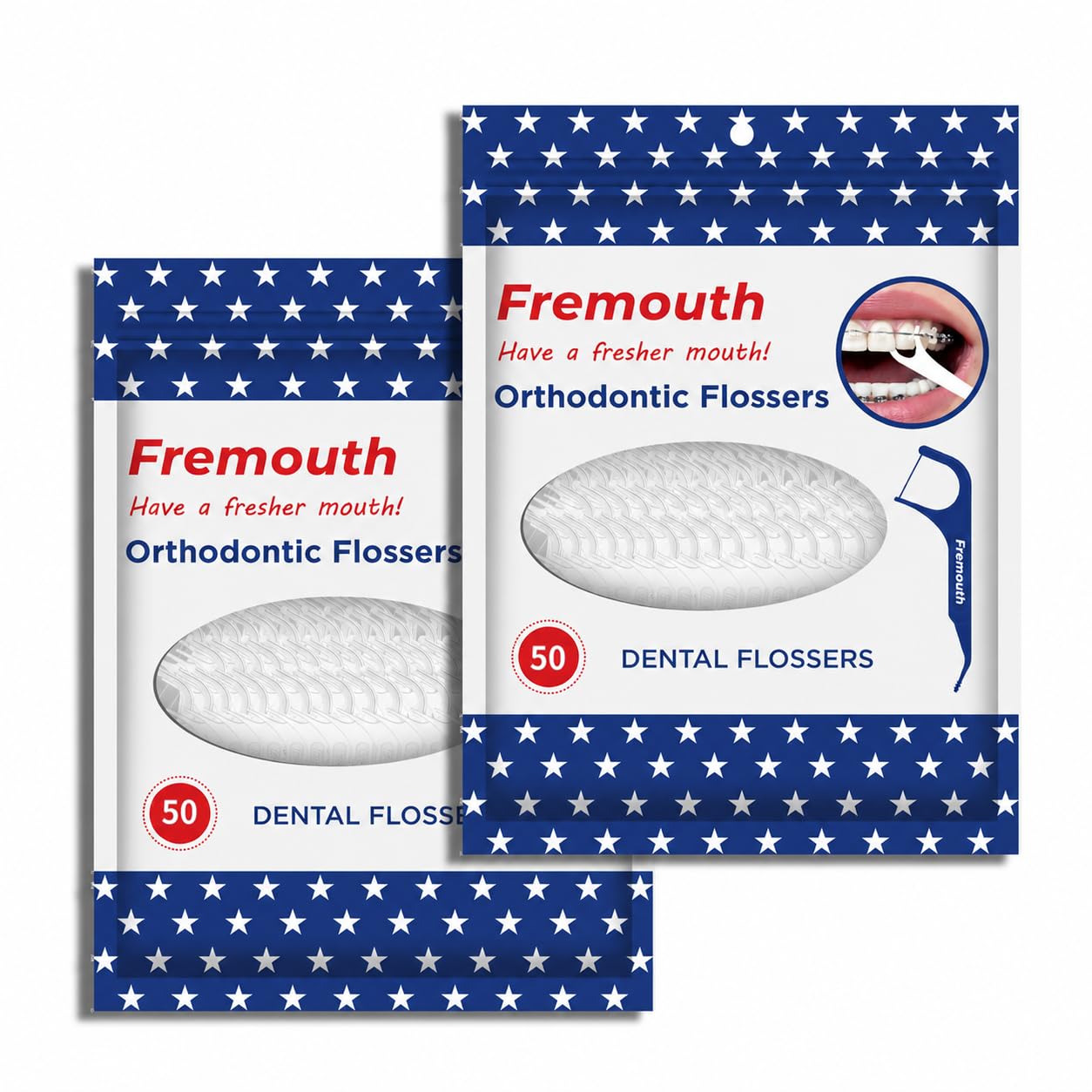 Fremouth frontal del paquete mostrando 100 unidades y conveniencia