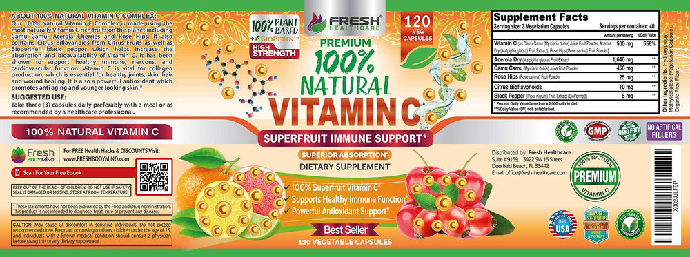 FRESH HEALTHCARE etiqueta nutricional legible con ingredientes clave