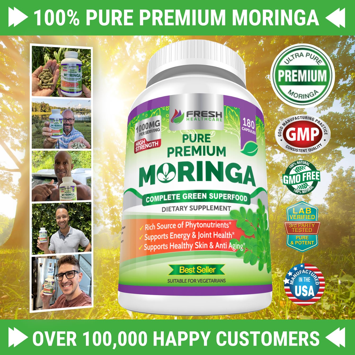 FRESH HEALTHCARE producto en mesa con frutas y libre de aditivos visibles